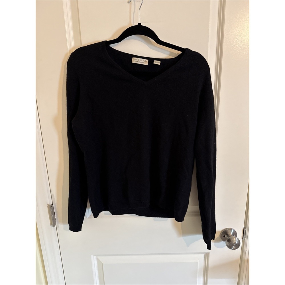 Lords & Taylor Two Ply Cashmere Women's Long Sleeve Pullover Black Sweater XL